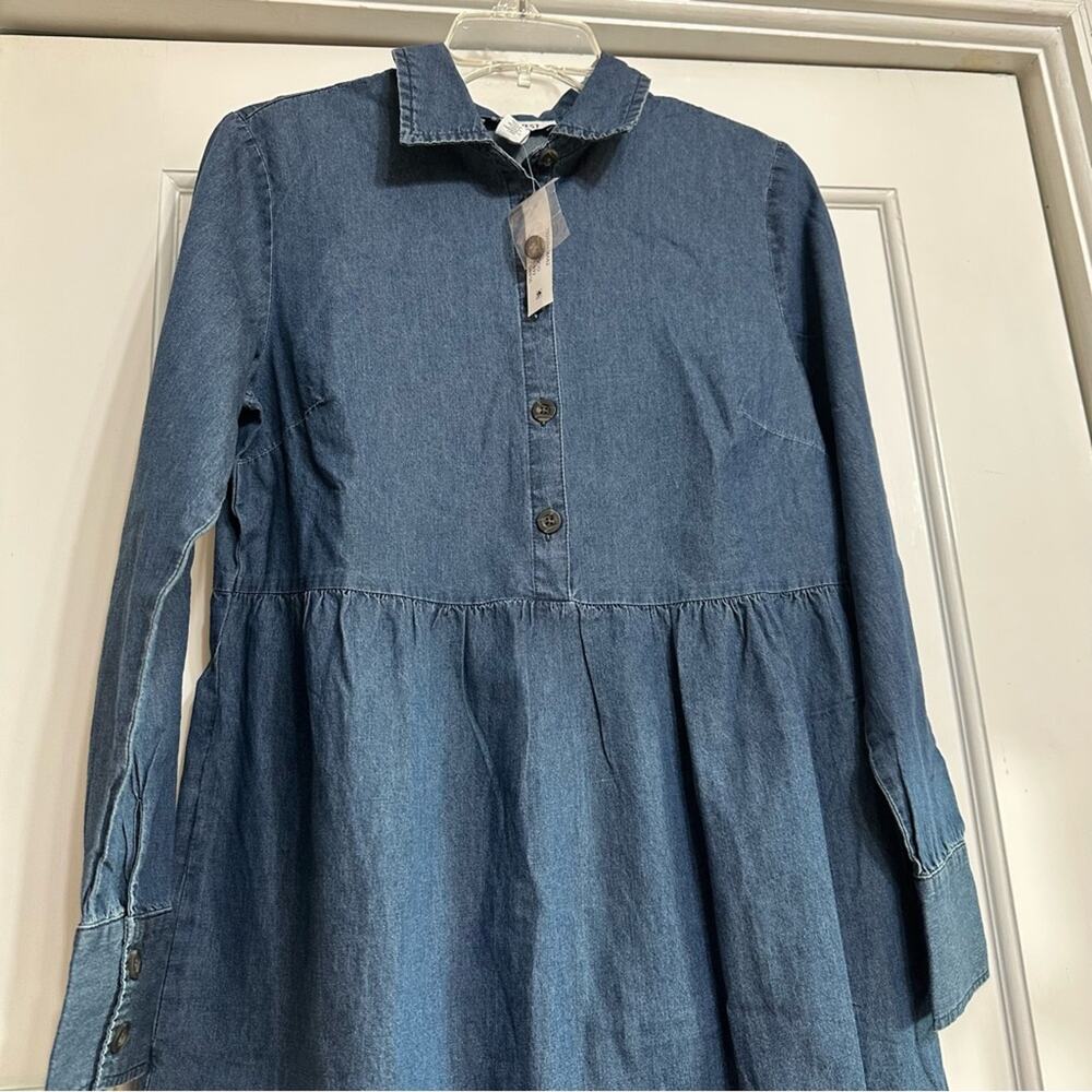 NWT!! Nine West Chambray Denim Shift Dress, Smocked Sleeves, Small - Picture 11 of 15